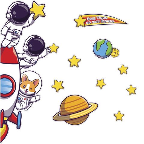 Adesivo de Porta Decorativo Infantil Astronauta Bem Vindo