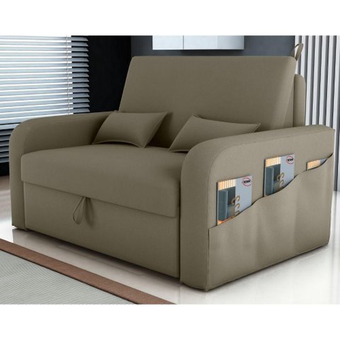 Sofá Cama Argos 2 Lugares 140cm Cappuccino Veludo com Baú Matrix