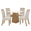 Ver imagem 1 de Mesa de Jantar Dora 90cm Canto Reto sem Vidro Nature Off White com 4 Cadeiras Bella Linho - Henn