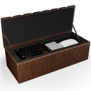 Ver imagem 2 de Kit Cabeceira Cama Box Queen 160cm Calçadeira Baú Dália W01 Couríssimo Marrom - Lyam