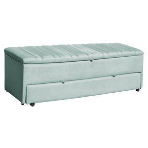 Calçadeira Baú Recamier Sapateira 90cm Solteiro Ayla Tecido Aveludado Tampo Reto - Estopar Ayla 90cm