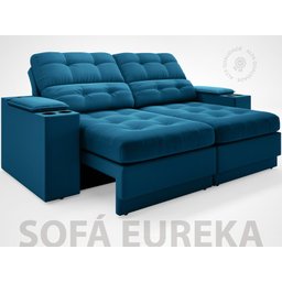 Sofá com Porta Copos e Carregador USB Eureka 1,70m Assento Retrátil e Reclinável Velosuede - 2