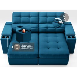 Sofá com Porta Copos e Carregador USB Eureka 1,70m Assento Retrátil e Reclinável Velosuede - 5