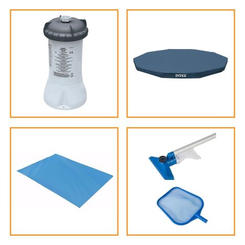 Kit Filtro 2.006 Litros/Hora + Capa 366 Estrutural + Forro e Kit Limpeza Intex - 110v