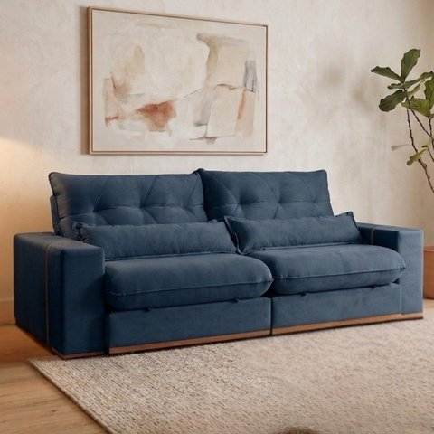 Sofá Retrátil Reclinável 250 cm Malta Linho Indigo Yescasa