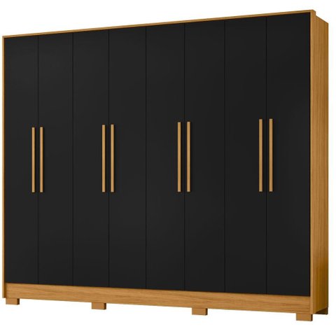 Guarda Roupa Casal Fortaleza 8 Portas 4 Gavetas Carvalho Americano Preto Tx - Incorplac