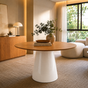Ver imagem 1 de Mesa de Jantar Redonda 130cm Freijó - Base Cone Branco