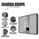 Ver imagem 5 de Roupeiro Guarda Roupa Casal Imola 3 Portas de Correr 5 Gavetas Carvalho-Mani 100% MDF com Espelho