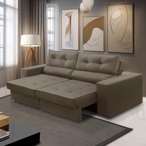 Sofá Retrátil e Reclinável 3 Lugares 2,10m com Molas Milena Suede Cappuccino Rover & Beato