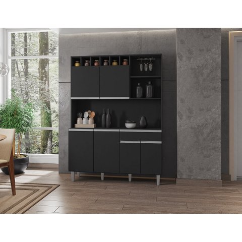 Kit Alice Armário de Cozinha Cor Preto - AJL Móveis