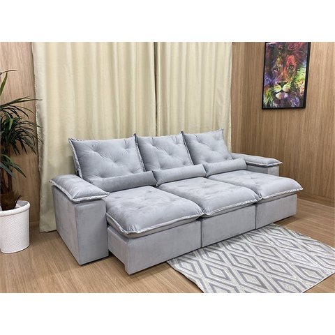 Sofá Retrátil Reclinável 2,70 m Cinza Prata 710 Zuqui Plus