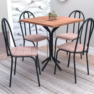 Conjunto Sala de Jantar Mesa Tampo de BP Quadrada com 4 Cadeiras Thais 