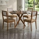 Ver imagem 2 de Mesa de Jantar Redonda Cacau com 4 Cadeiras Estofadas Encanto Corino Kaki Ornar