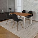 Ver imagem 1 de Mesa Industrial Base Ferro Branco Tampo 137X90 Canela 4 Cadeiras Madeira Assento Preto Marrom