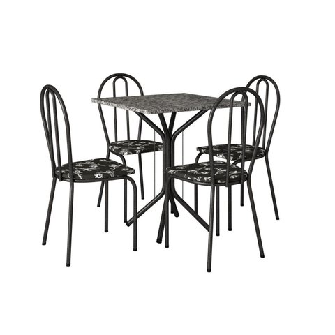 Conjunto Sala de Jantar 1 Mesa Tampo Granito Quadrado 4 Cadeiras Thais