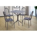 Ver imagem 5 de Conjunto Sala de Jantar 1 Mesa Tampo Granito Quadrado 4 Cadeiras Thais Preto/Cromo/Flor
