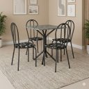 Ver imagem 1 de Conjunto Sala de Jantar 1 Mesa Tampo Granito Quadrado 4 Cadeiras Thais Preto/Cromo/Flor