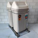 Ver imagem 2 de Lixeira Dupla Deslizante de Embutir Armário para Cozinha 10L Corrediça Tampa Basculante