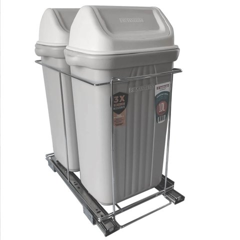 Lixeira Dupla Deslizante de Embutir Armário para Cozinha 10L Corrediça Tampa Basculante