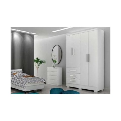 Guarda Roupa Solteiro 4 Portas Encant Branco - Novo Horizonte