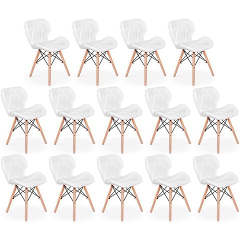 Kit 14 Cadeiras de Jantar Charles Eames Slim Wood Estofada - Branco