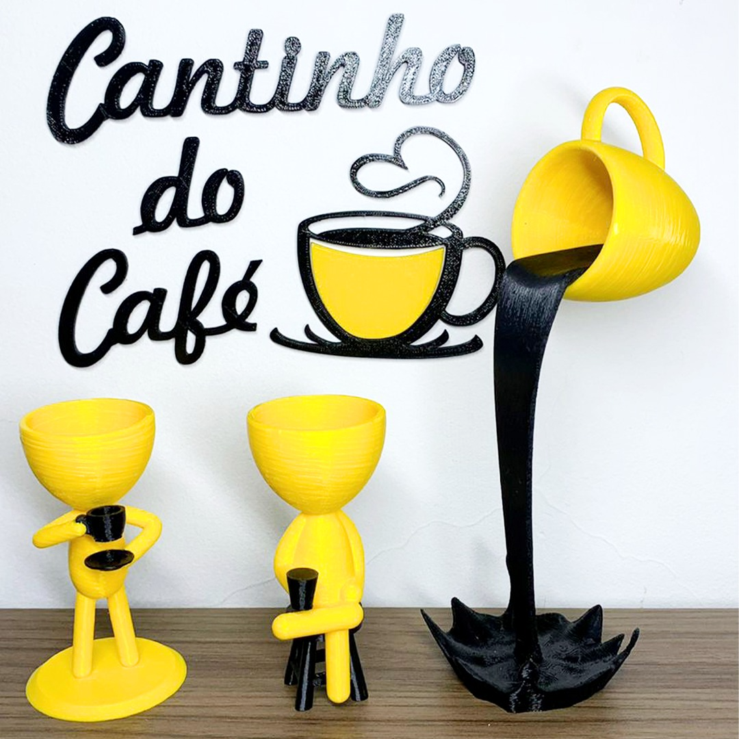 Kit Decorativo Cantinho do Café - Robert Plant Xícara Flutuante e Letreiro - Amarelo