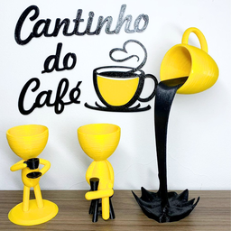 Kit Decorativo Cantinho do Café - Robert Plant Xícara Flutuante e Letreiro - Amarelo - 1