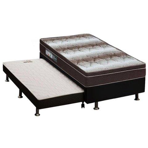 Cama Box c/Auxiliar Solteiro: Colchão Ortopédico Ortobom Light + Base CRC Courano Black(88x188)