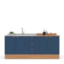Ver imagem 5 de Cozinha Pérola com Rodapé 2 Peças Balcão 3 Gavetas 2 Portas e Balcão 2 Portas Yescasa Azul/Freijó