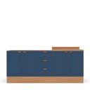 Ver imagem 2 de Cozinha Pérola com Rodapé 2 Peças Balcão 3 Gavetas 2 Portas e Balcão 2 Portas Yescasa Azul/Freijó