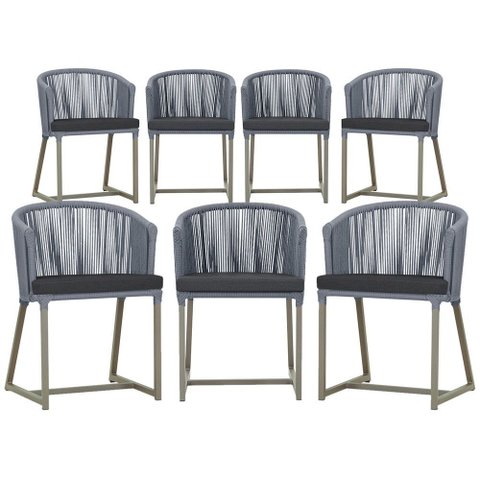 7 Cadeiras de Jantar Área Noronha em Alumínio com Pintura Fendi Corda Náutica Estofado 11 Trama Orig
