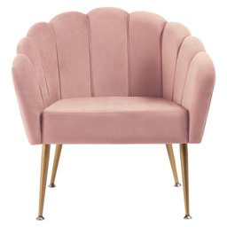 Poltrona Decorativa Pes Aço Dourado 7049 Veludo Rosa Dmobiliario - 1