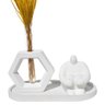 Vaso Decorativo Conjunto 3pçs Solitário Hexa Estátua Gigante e Bandeja Oval - Branco - 1