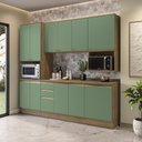 Ver imagem 1 de Armário de Cozinha Compacta Nicho Micro-ondas 100% Mdf 250cm Nogueira/verde Oliva Celeste