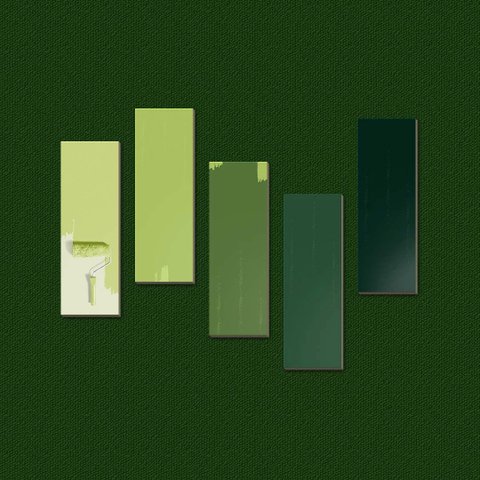 Paleta de Cores Verdes - Quadros ou Placas Modulares com 5 Peças