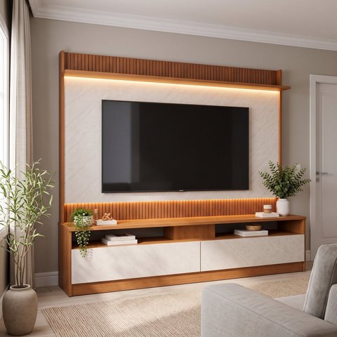 Rack com Painel para TV até 70 Polegadas 182cm com LED