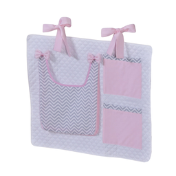 Porta Treco e Fralda Organizador Quarto de Bebê Menino Menina 1 Peça com Laço:chevron Rosa - 2