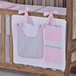 Porta Treco e Fralda Organizador Quarto de Bebê Menino Menina 1 Peça com Laço:chevron Rosa - 1