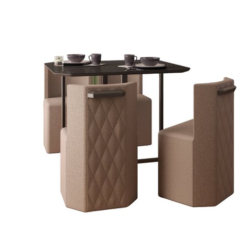 Conj. Compacto Sala de Jantar Pin - Mesa Rtg C/ 4 Cadeiras Estofadas