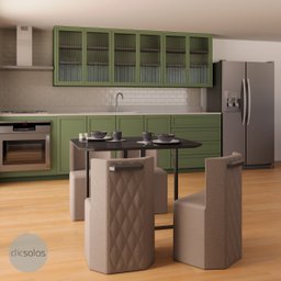 Conj. Compacto Sala de Jantar Pin - Mesa Rtg C/ 4 Cadeiras Estofadas - 2
