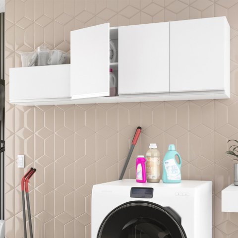 Kit Área de Serviço e Lavanderia com 02 Armários Aéreo 120cm e 80cm 100% MDF Branco - Abmaza Lux