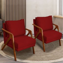 Kit 2 Poltrona Decorativa para Sala Recepção Consultório Reforçada em Madeira Maciça Shine Suede - 2