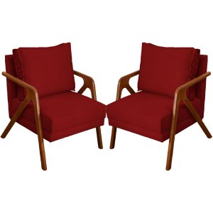 Kit 2 Poltrona Decorativa para Sala Recepção Consultório Reforçada em Madeira Maciça Shine Suede