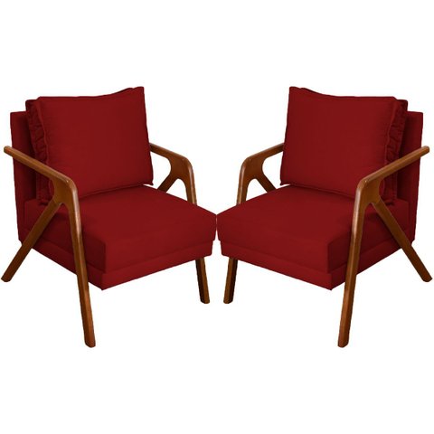 Kit 2 Poltrona Decorativa para Sala Recepção Consultório Reforçada em Madeira Maciça Shine Suede