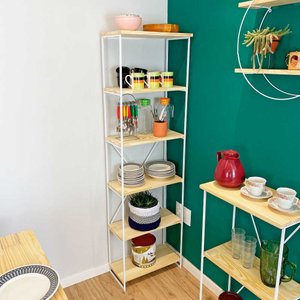 Estante Torre Industrial de Ferro Slim 6 Prateleiras Natural e Branco