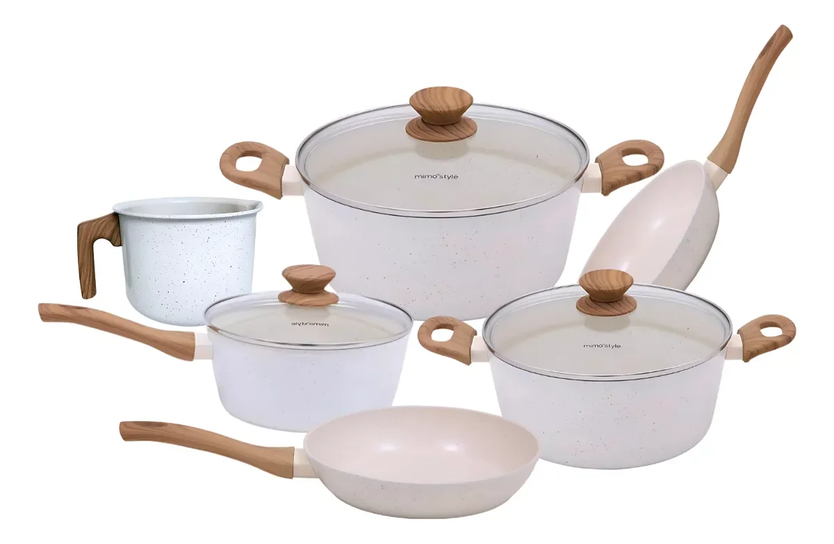 Jogo de Panela Mármol Cerâmica 6 Peças Indução Mimo Style