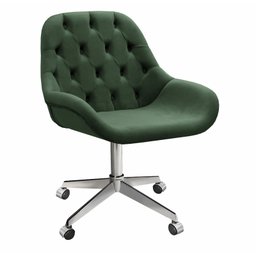 Cadeira Escritório Giratória Lua Capitonê Poltrona com Rodinhas Home Office - Veludo Verde - 1