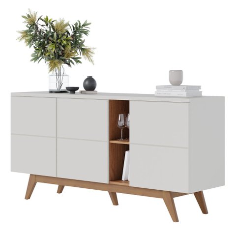 Balcão Aparador Buffet Rebeca C05 Off White/Freijó - Mpozenato