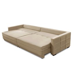Sofá Cama Retrátil e Reclinável 2,10m com Molas Karen Veludo Bege Adonai Estofados - 3