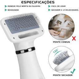 Secador de Pelo 2 In 1 Escova Pente Pet Tosa Profissional Portátil Gato Cachorro - 7